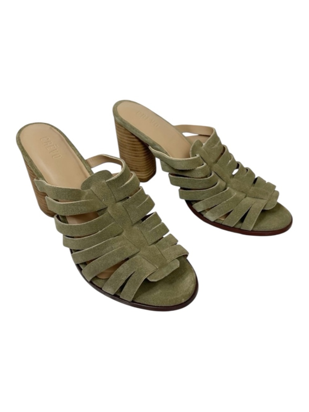 NWOB Crevo Hazelle Leather Suede Heeled Sandal in Sage